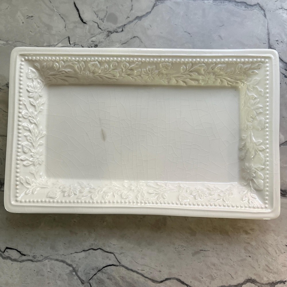 Vintage Italian Creamware Serving Platter‎ with Floral Rim by Ceramica Stefani